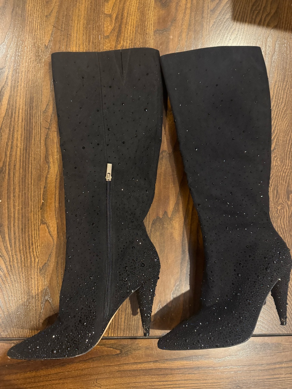 Jessica Simpson Black Rhinestone Thigh High Stiletto Boots Size 8.5